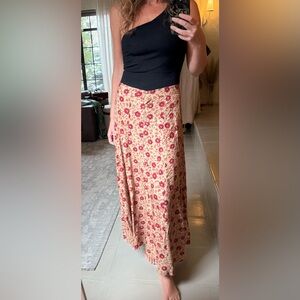 Vintage Express Floral Button Front Prairie Maxi Skirt Rayon Cottagecore Boho L